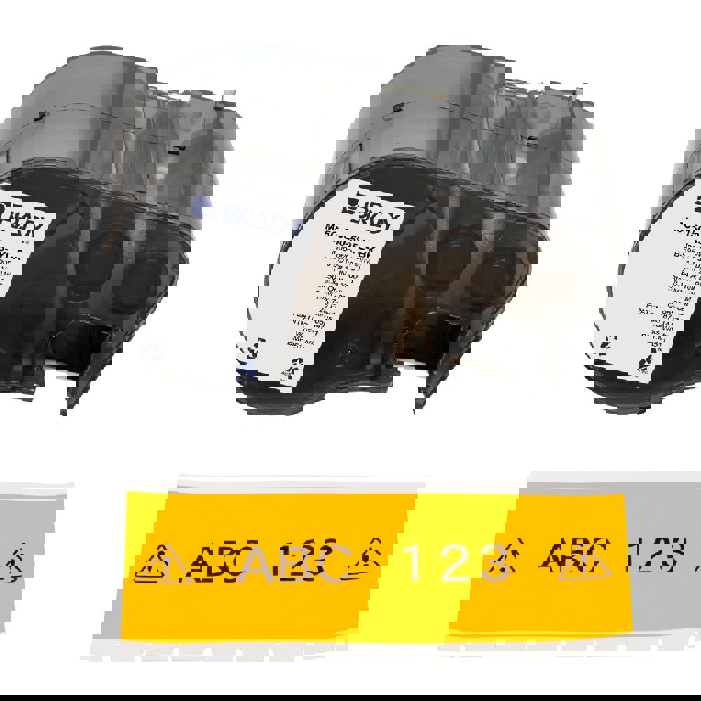 Labels, Ribbons & Tapes; Application: Label Printer Cartridge ; Type: Label Printer Cartridge ; Color Family: Yellow ; Color: Black on Yellow ; For Use With: BMP51; BMP53; M511 ; Material: Vinyl